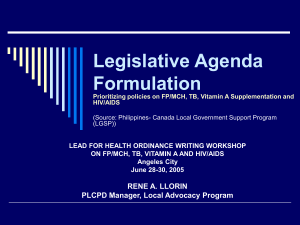 Legislative Agenda Formulation: Health Priorities