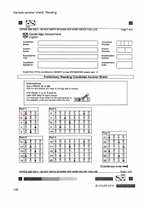 Cambridge English Reading Exam Answer Sheet Sample