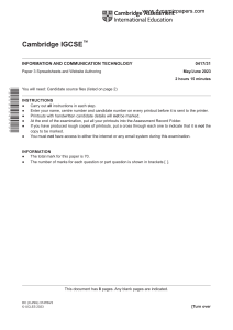 Cambridge IGCSE ICT Paper 3 Exam: Spreadsheets & Web Authoring