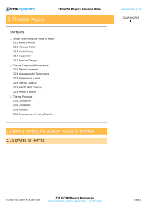 IGCSE Physics Thermal Physics Revision Notes