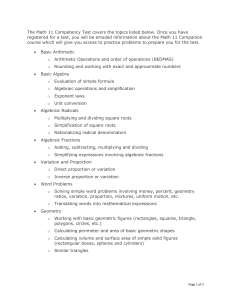 Math 11 Competency Test Outline