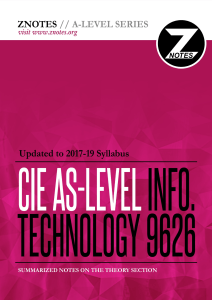 CIE AS-Level IT Summarized Notes: Data, Hardware, Software