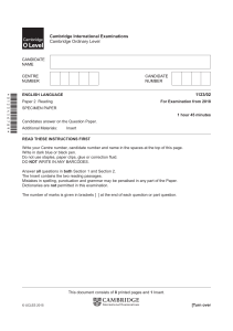 Cambridge O Level English Language Specimen Paper 2