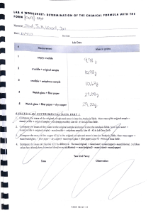 Chemistry Lab Worksheet: Copper Chloride Hydrate Formula