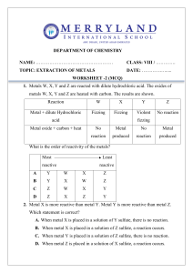 Metal Extraction Worksheet - Middle School Chemistry