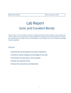 Ionic and Covalent Bonds Lab Report