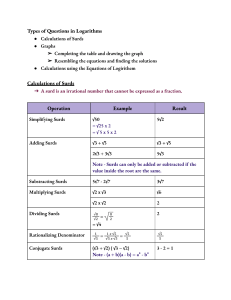 Surds Calculations Worksheet