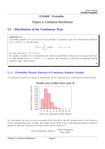 Probability: Continuous Distributions Lecture Notes