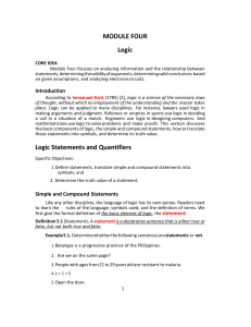 Logic Statements, Quantifiers, and Truth Tables