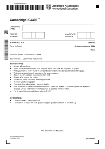 Cambridge IGCSE Mathematics Paper 1 (Core) Exam 2024