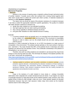 Mechanical Properties of Materials: Abrasion, Creep, Elasticity