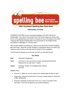 2023 Auckland Spelling Bee Semi-final Information