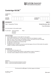 Cambridge IGCSE Geography Exam Paper 0460/12