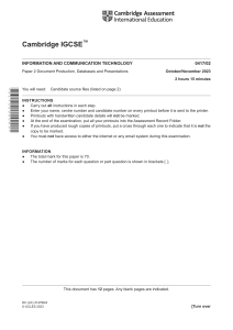 Cambridge IGCSE ICT Exam Paper 2