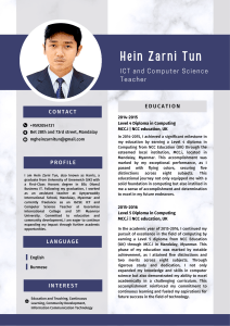 Hein Zarni Tun Resume: ICT & Computer Science Teacher