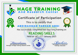 Reading Skills Certificate of Participation