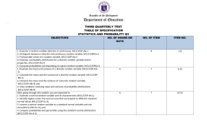 Statistics & Probability Test Table of Specifications