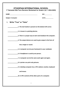 Grade 2 Computer Worksheet: Parts & Basics