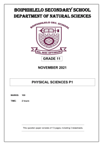 Grade 11 Physical Sciences Exam Paper