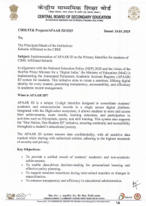 CBSE APAAR ID Implementation Circular