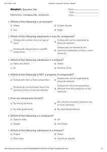 Elements, Compounds, Mixtures Worksheet