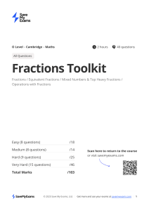 Fractions Toolkit Worksheet: O Level Cambridge Maths Practice