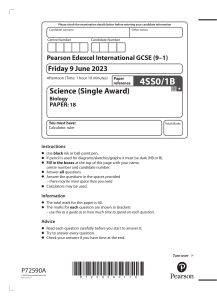 Edexcel GCSE Biology Exam Paper 1B