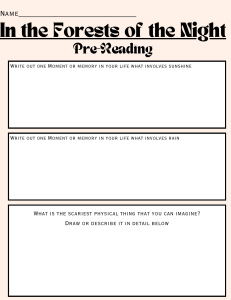 Pre-Reading Worksheet: In the Forests of the Night