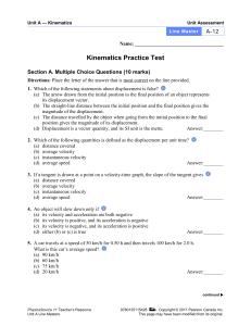 Kinematics Practice Test: High School Physics