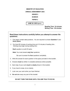 Grade 5 Science Exam Paper: Annual Assessment 2023