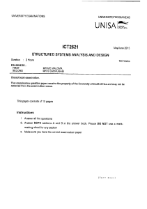 ICT2621 Exam Paper: Structured Systems Analysis & Design