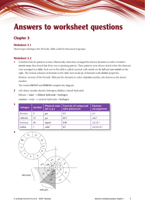 Chemistry Worksheet Answers: Periodic Table & Bonding