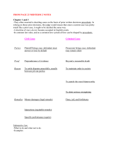 Law Lecture Notes: Common, Civil, Criminal Law & Torts