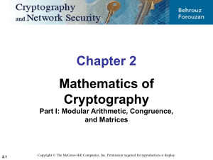 Mathematics of Cryptography: Modular Arithmetic & Matrices