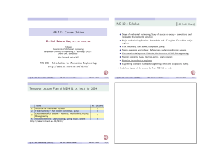 ME 101 Course Outline: Intro to Mechanical Engineering