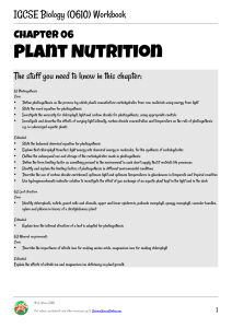 IGCSE Biology Workbook: Plant Nutrition