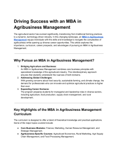 MBA in Agribusiness Management: Curriculum, Careers, Advantages