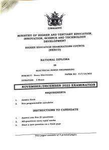 Power Electronics Exam Paper - National Diploma