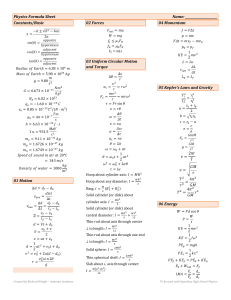 Physics Formula Sheet: High School Equations & Constants