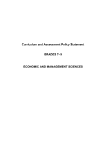 Economic & Management Sciences Curriculum Grades 7-9