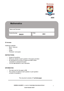 Mathematics Exam Paper - Ruimsig Academy