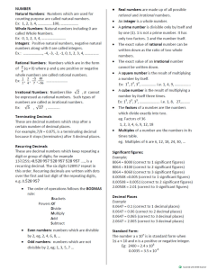 Math Number Types & Operations Reference Sheet