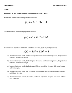 Math Quiz: Quadratic & Polynomial Functions