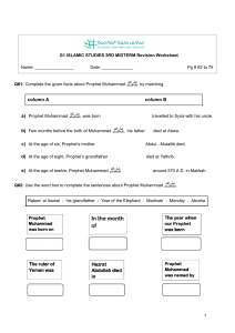 Islamic Studies Worksheet: Prophet Muhammad's Life