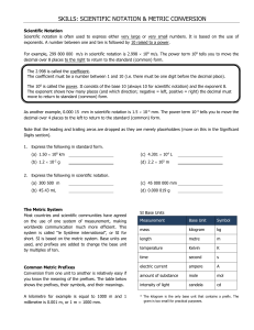 Scientific Notation & Metric Conversion Worksheet