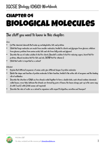 IGCSE Biology Workbook: Biological Molecules