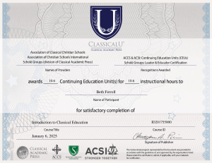 Classical Education Certificate