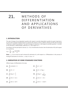 Methods of Differentiation and Derivatives Applications