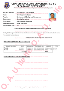 Obafemi Awolowo University Clearance Certificate