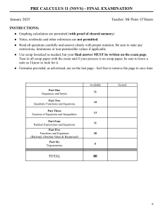 Pre-Calculus 11 Final Exam